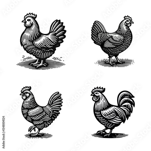Chicken hen engrave logo icon design illustration