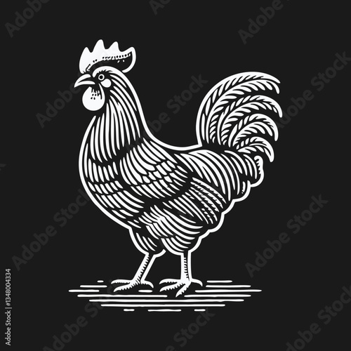 Chicken hen engrave logo icon design illustration