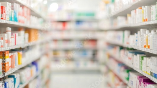 Pharmacy drugstore blur abstract backbround with medicine and healthcare product on shelves