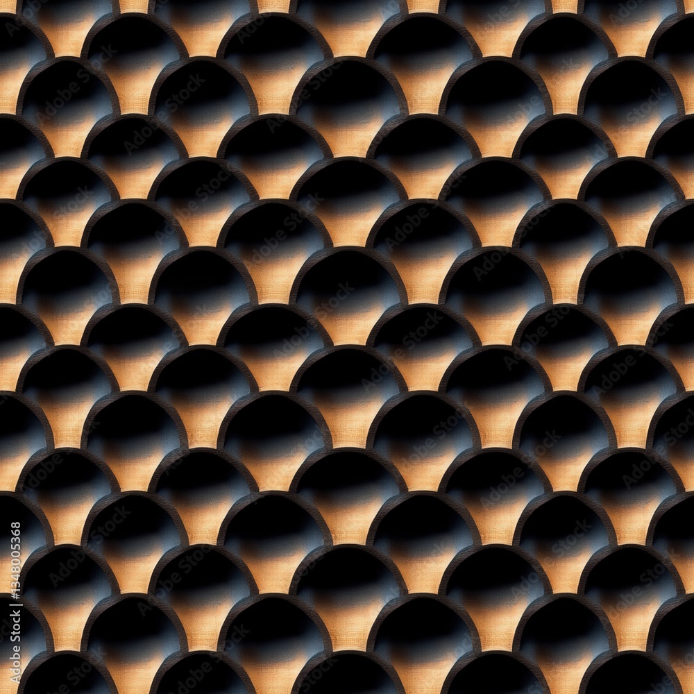 Close-up View of Overlapping Semi-Circular Shapes in Gradient Brown to Gold Hues Forming a Repeating Pattern Resembling Scales for Artistic Use Close-up View of Overlapping Semi-Circular Shapes in Gradient Brown to Gold Hues Forming a Repeating Pattern Resembling Scales for Artistic Use