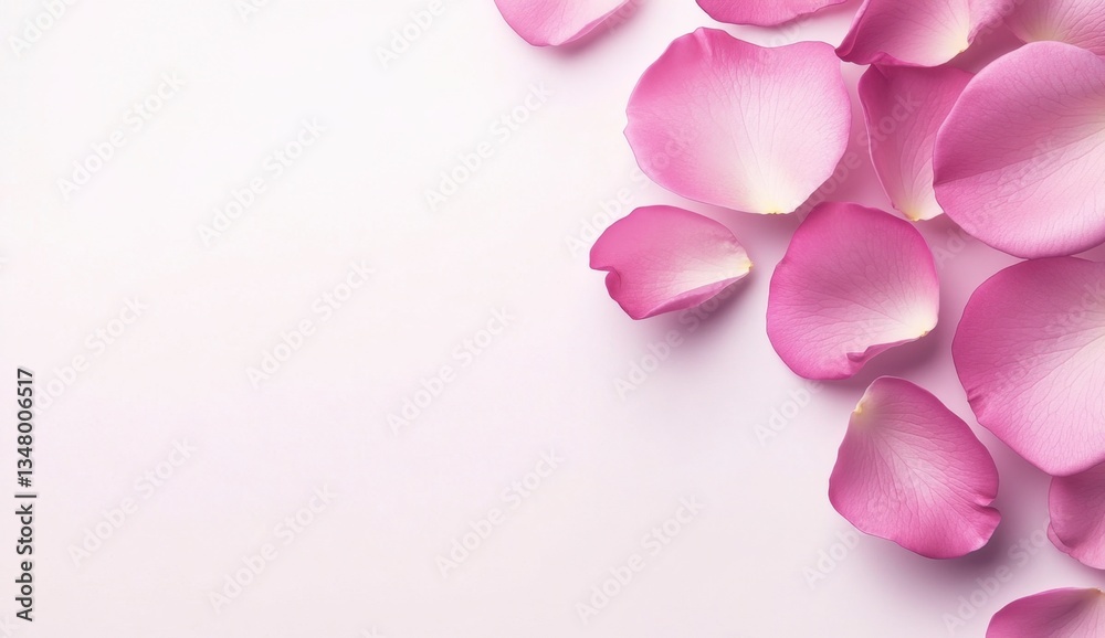 Obraz premium Soft pink rose petals scattered on a light pink background. Simple, elegant, and romantic.