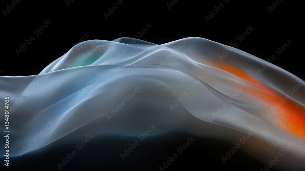 Abstract smoke waves in motion. Soft, flowing shapes in light gray, blue, orange, and green hues against a black background. A dynamic, ethereal design Abstract smoke waves in motion. Soft, flowing shapes in light gray, blue, orange, and green hues against a black background. A dynamic, ethereal design