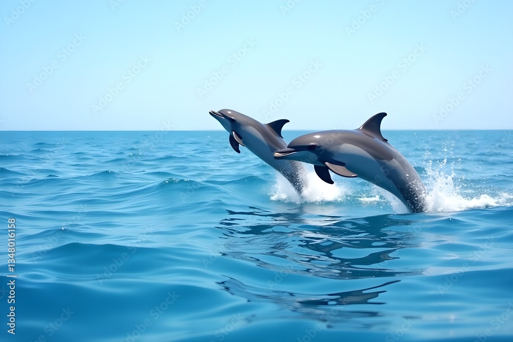 Naklejka premium A Pod of Playful Dolphins Jumping in the Open Ocean