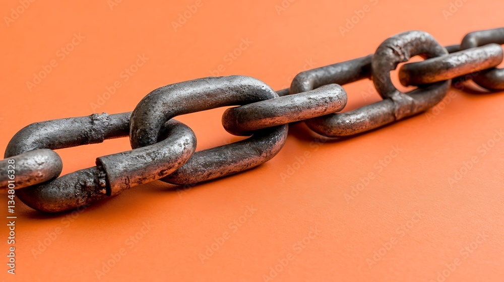 Fototapeta premium Rusty Chain on Orange Background: A Study in Strength and Connection