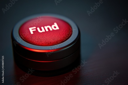 Vibrant Red Button with the Word Fund on a Dark Surface Background