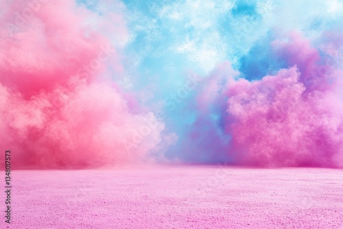 Colorful Smoke Clouds in Pink and Blue Against a Bright Background