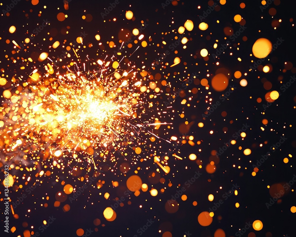 Fototapeta premium A vibrant explosion of bright sparks and glowing orbs against a dark background, creating a dynamic and energetic visual.