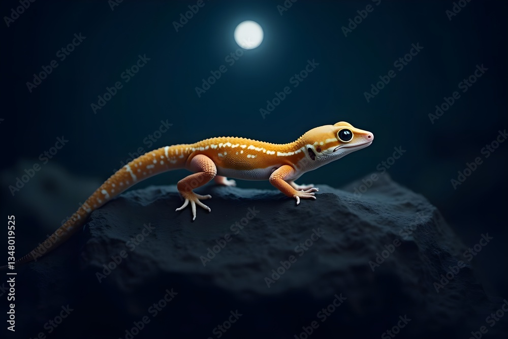 Fototapeta premium A Leopard Gecko Hunting Under the Glow of the Moon