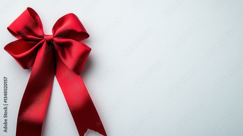 Red satin ribbon bow on a light gray textured background. The bow is tied with long tails, creating a festive and elegant look. Perfect for gift wrap, cards or decorative purposes. Red satin ribbon bow on a light gray textured background. The bow is tied with long tails, creating a festive and elegant look. Perfect for gift wrap, cards or decorative purposes.
