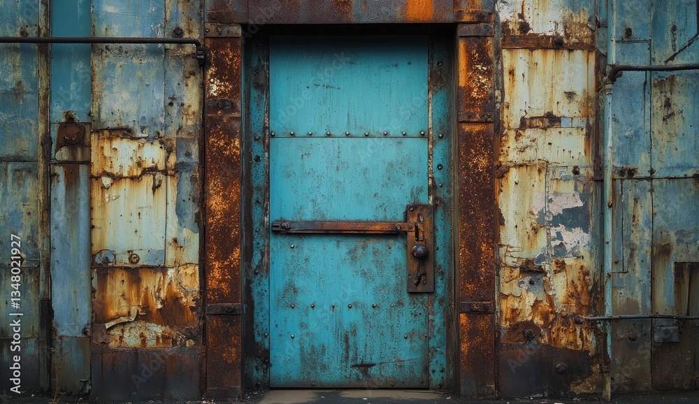 Rusty Walls and Teal Door: A Study in Urban Decay