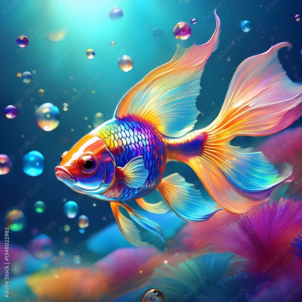 Fototapeta premium Goldfisch in Seifenblasen