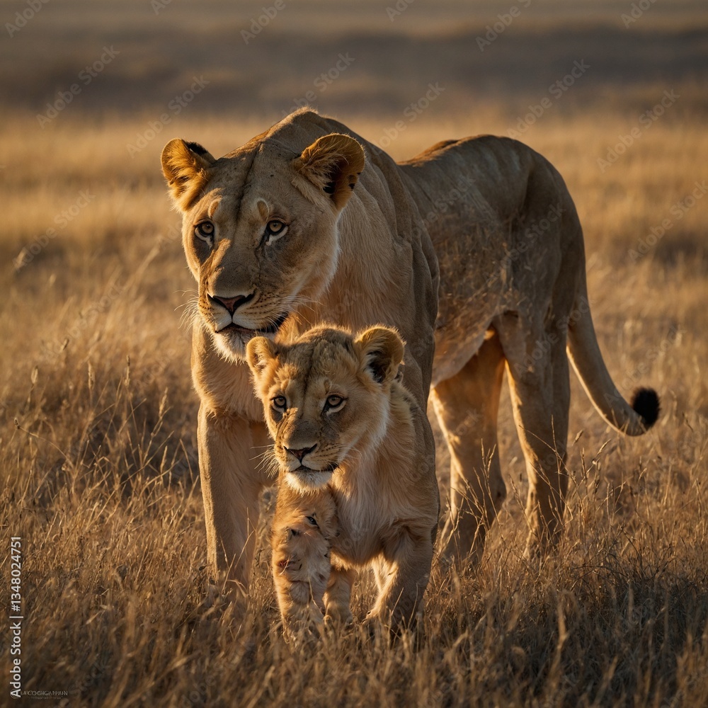 Naklejka premium lion cub in the savannah