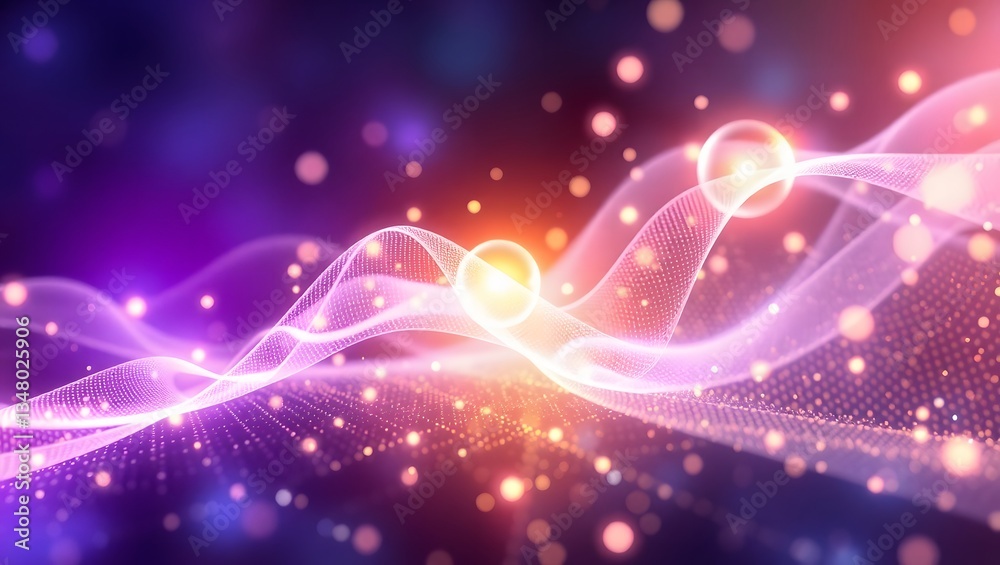 Fototapeta premium background 3d Quantum Energy Waves and Glowing Spheres in a Futuristic Abstract Background