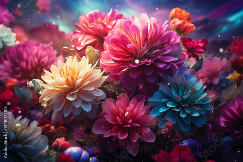 A kaleidoscope of vivid hues dances across sky, as a mountain stands tall, and enchanting fusion of nature grandeur and ephemeral beauty of a rainbow captivates senses