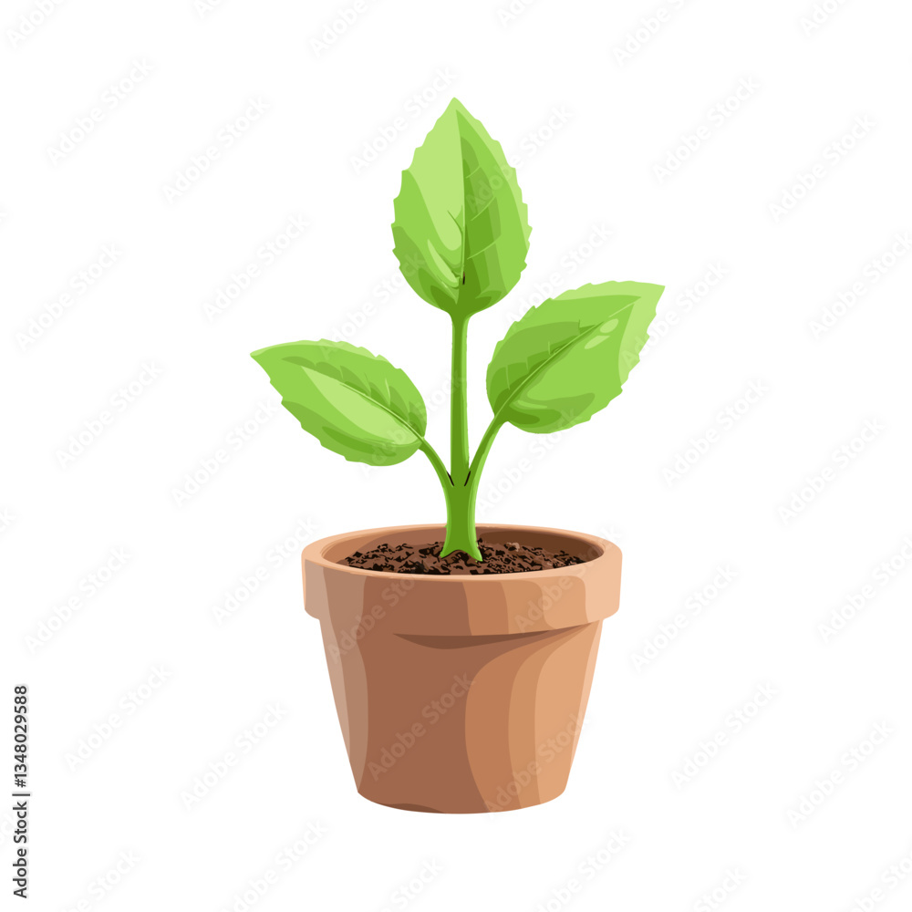 Stylized plant with vibrant green leaves in a clay pot, modern design, copy space Stylized plant with vibrant green leaves in a clay pot, modern design, copy space
