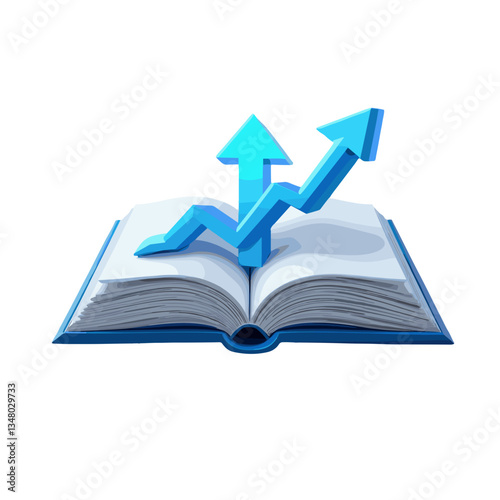 Open book with a blue zigzag arrow pointing upward, creative concept, copy space
