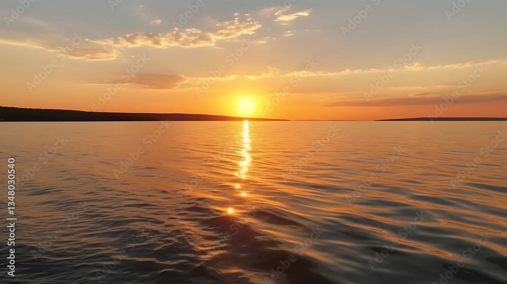 Obraz premium Golden Sunset Reflecting On Calm Water