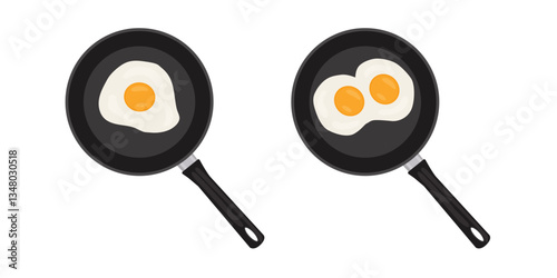  Fried eggs on frying pan cooking in the kitchen