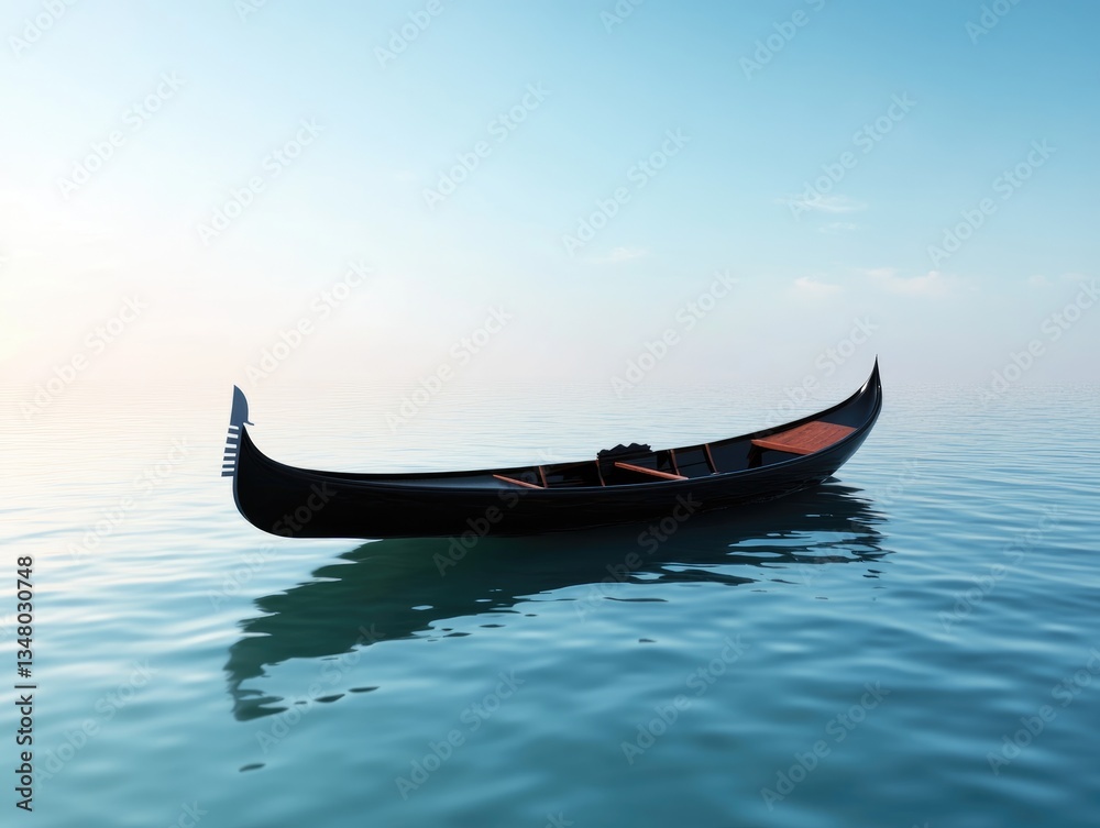 Gondola on Calm Water, Sunrise/Sunset, Digital Artwork Gondola on Calm Water, Sunrise/Sunset, Digital Artwork
