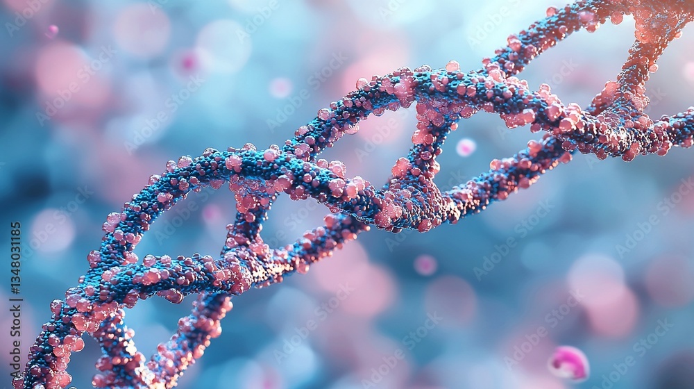 Detailed 3D DNA Double Helix, Abstract Bokeh Background Detailed 3D DNA Double Helix, Abstract Bokeh Background