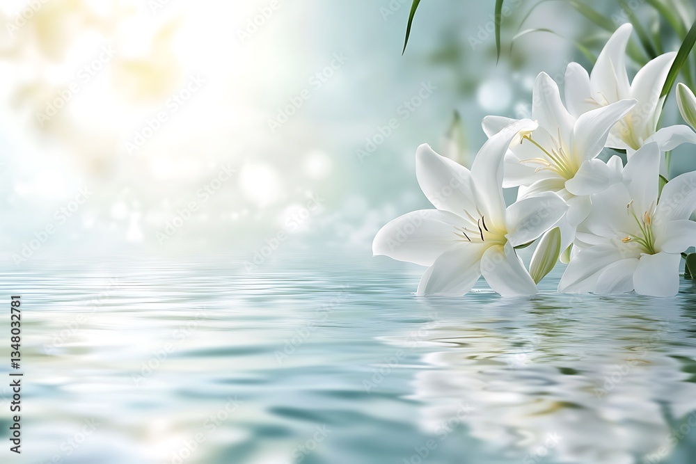 White Lilies in a Tranquil Pond with Soft Ripples White Lilies in a Tranquil Pond with Soft Ripples