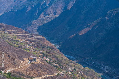 Danba County, Sichuan Province China. Zhonglu Township, Architectural Style of Jiuaju Ancient Tibetan Village. Traditional Tibetan buildings, beautiful Chinese countryside.  photo