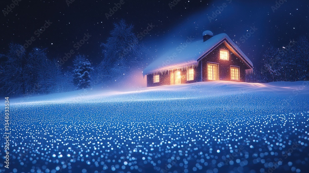 Fototapeta premium Winter Wonderland: A Cozy Cabin in a Snow-Covered Landscape