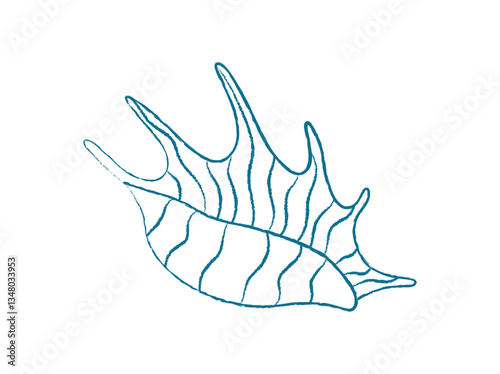 Chalk style seashell. Doodle representation of a marine creature. Aquatic life, ocean theme, flat texture, potential for summer designs.