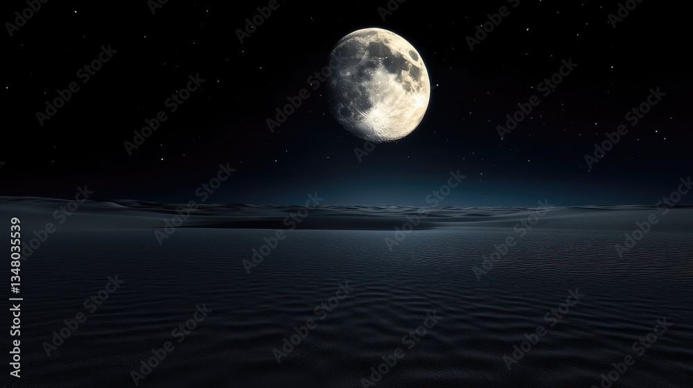 Vast, moonlit expanse under a starlit sky Vast, moonlit expanse under a starlit sky