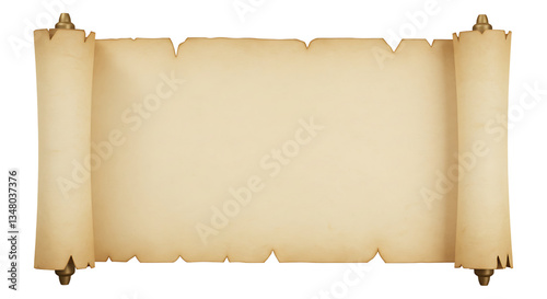 Realistic open parchment scroll on white background