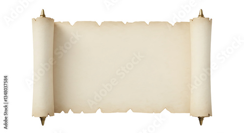Realistic open parchment scroll on white background