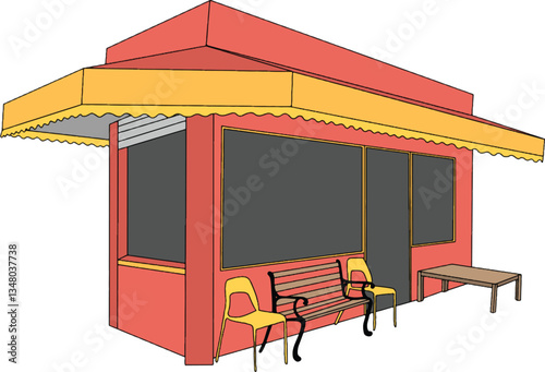 bodega cafe Red Kiosk with Seating illustration