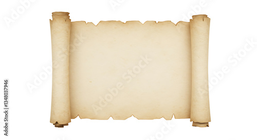 Realistic open parchment scroll on white background