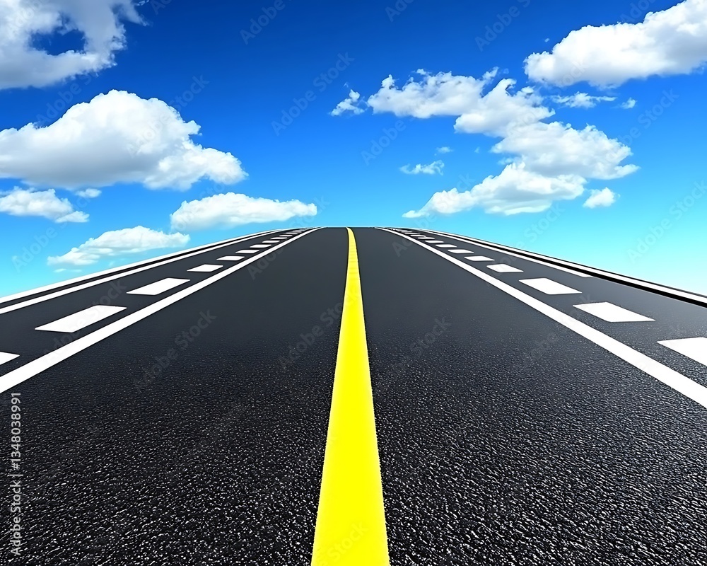 Fototapeta premium Open road leads to success, blue sky background
