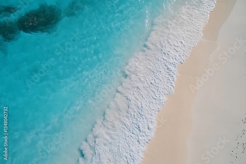 Crystal-Clear Turquoise Ocean Water Washing Up on a Sandy Shore photo