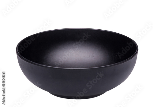 A black bowl on a white background with a clipping path to easily remove objects from the scene.