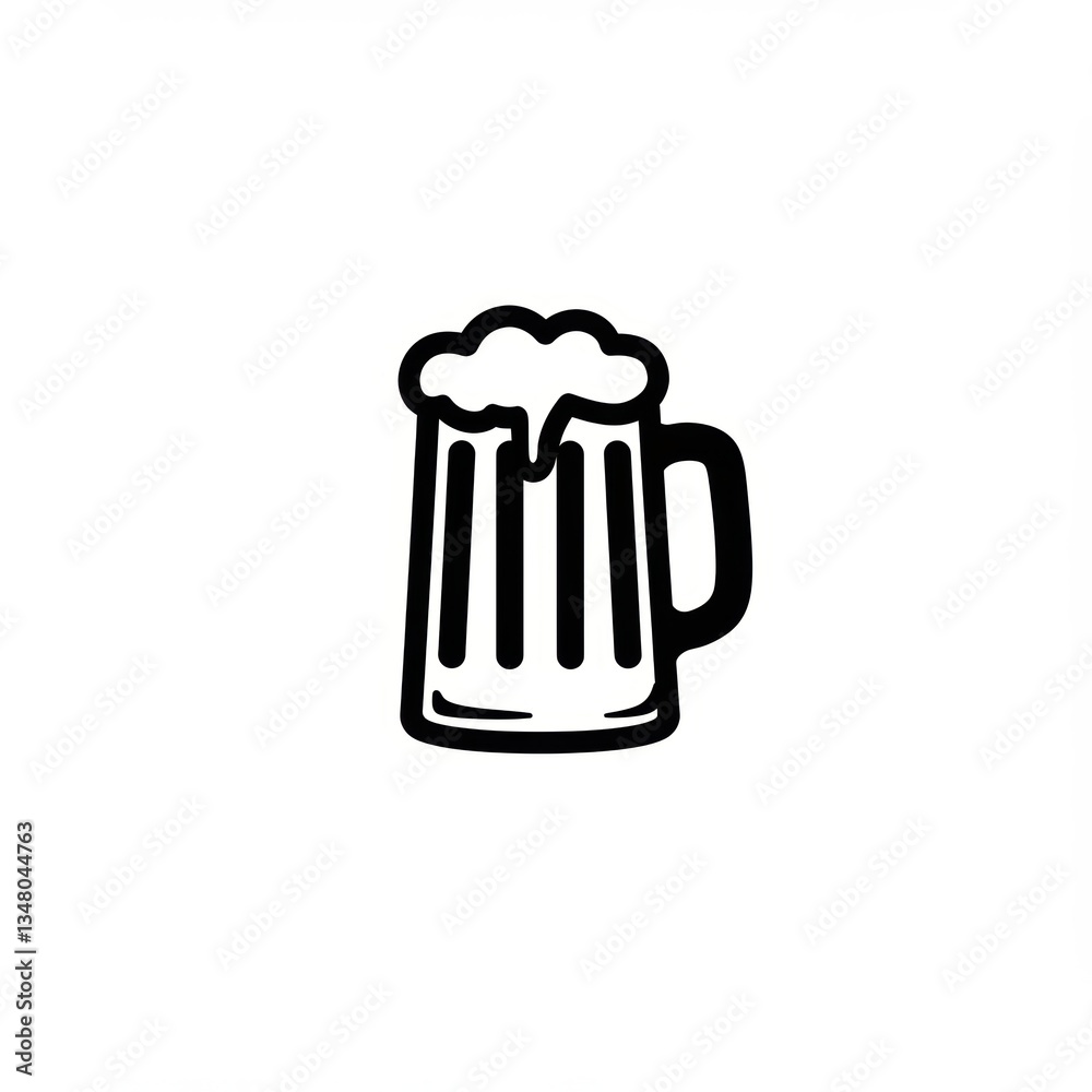Simple beer mug icon: black and white minimalist design for brewing, pub, or party themes