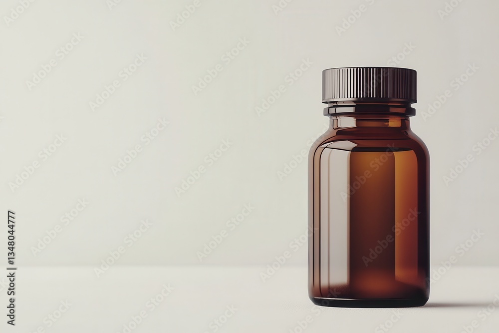 Clear Amber Glass Bottle on Minimalist Background for Natural Products and Health Essentials
