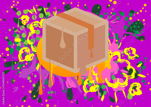 Cardboard Box graffiti. Abstract modern street art decoration performed in urban painting style.