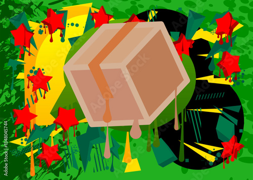 Cardboard Box graffiti. Abstract modern street art decoration performed in urban painting style.