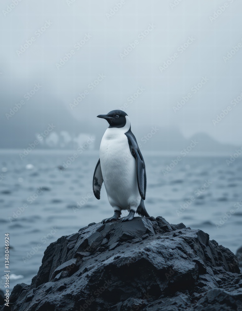 Obraz premium A penguin standing on a rock by the sea