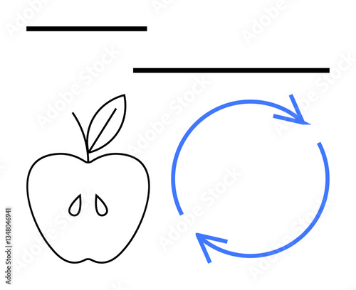 Apple with seeds alongside circular arrows highlighting recycling, growth, and sustainability. Ideal for ecological, sustainability, nature, environment, health, eco-friendly and waste management