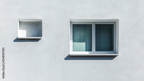 Minimalist grey wall window recess design. AI generated