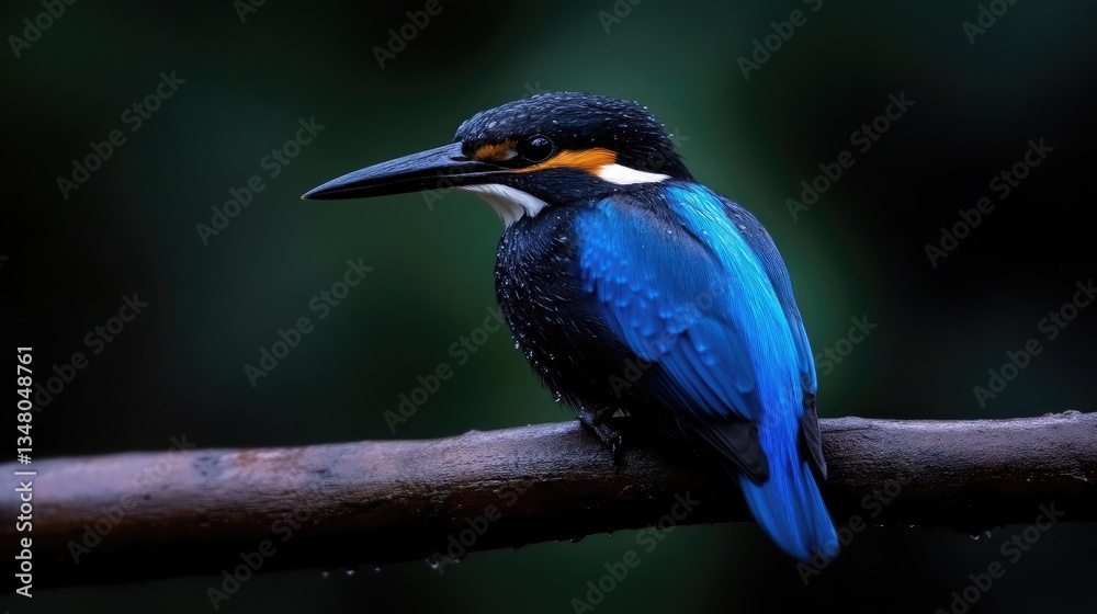 Fototapeta premium A vibrant blue kingfisher perched on a branch