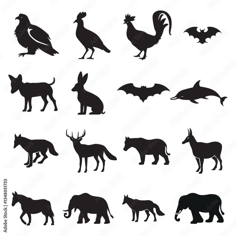 Animal Silhouette Collection, Wildlife and Farm Animals Vector Set. Animal Silhouette Collection, Wildlife and Farm Animals Vector Set.