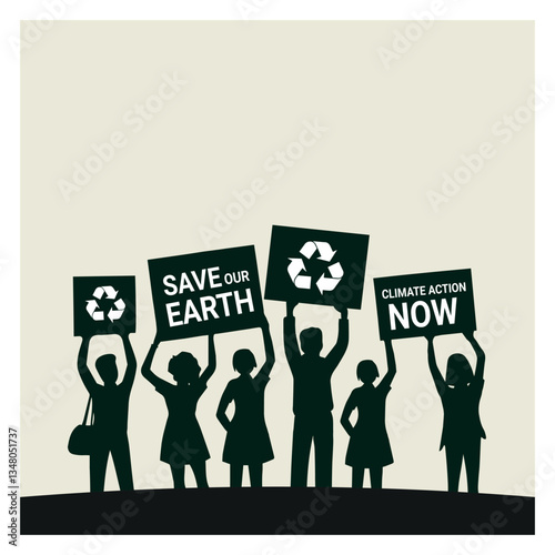 Climate Protest Silhouette, People vector,Save Our Earth & Climate Action Now, Protester people vector.