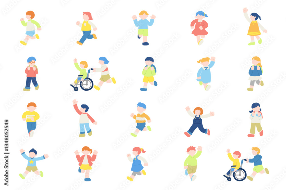 楽しそうに走るこども達のフラットなイラスト(セット)
楽しそうに走るこども達のフラットなイラスト(セット)