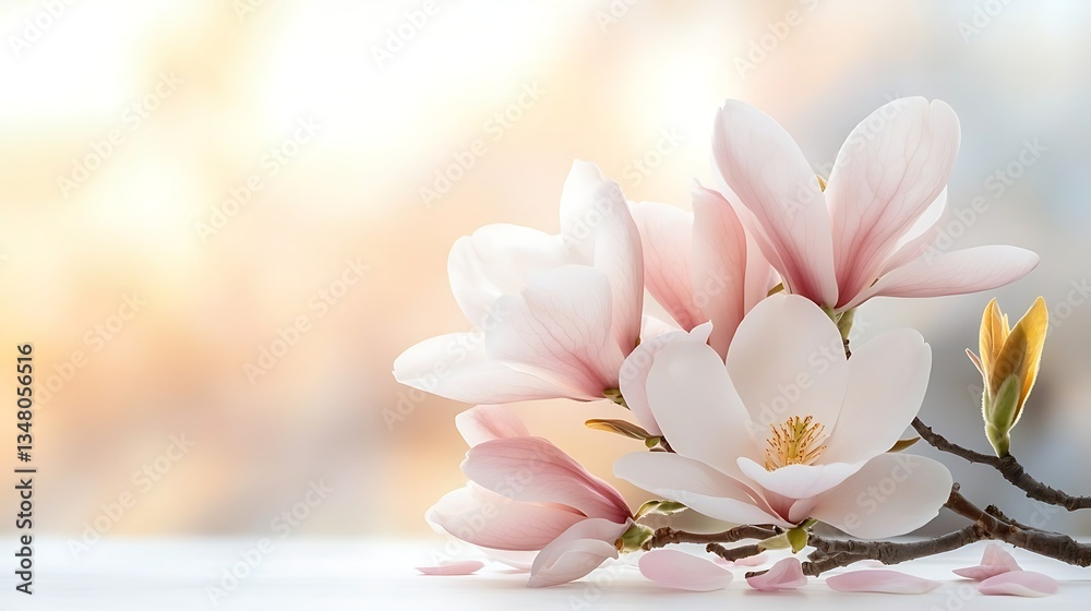 Obraz premium Spring magnolia flowers a close-up view of nature's serene floral arrangement
