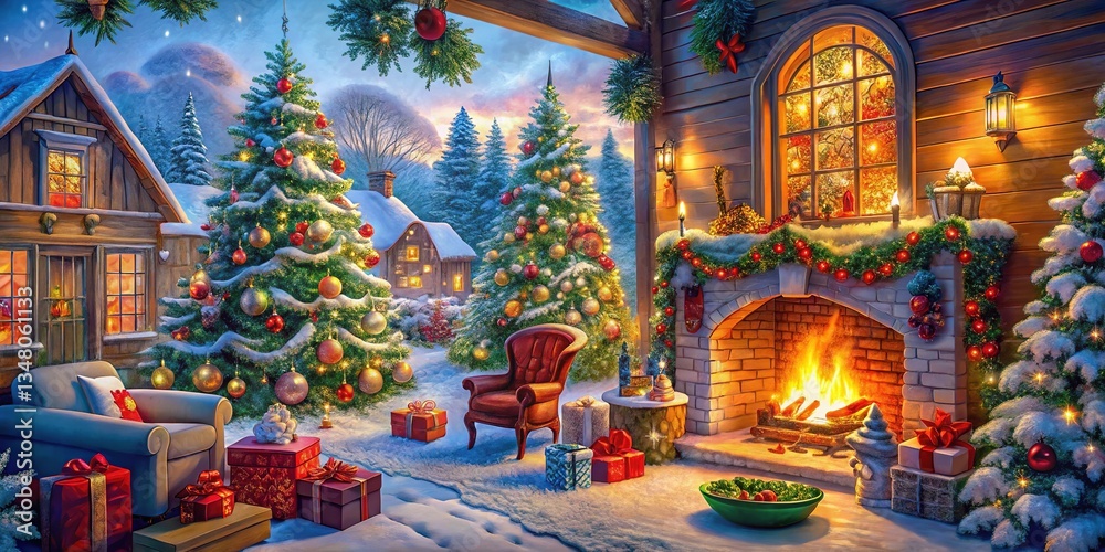 Fototapeta premium Christmas Printable Scenes - Festive Holiday Decor