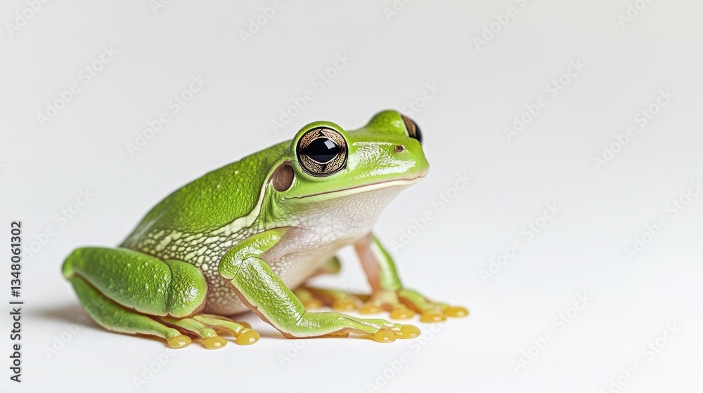 Green Tree Frog with Striking Eyes on White Background Green Tree Frog with Striking Eyes on White Background